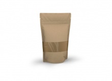 Stand-up pouch kraft paper - brown - with die-cutted window