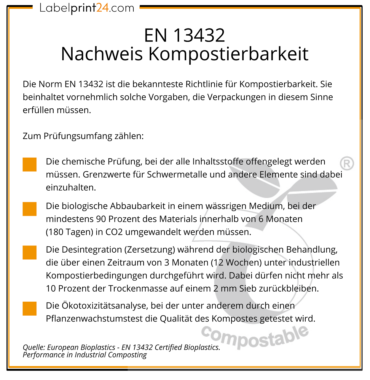 EN13432 Nachweis Kompostierbarkeit 